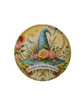 Blessed Summer Solstice Metal Tin Sign 8x8 Round Wall Decor With Floral Hat